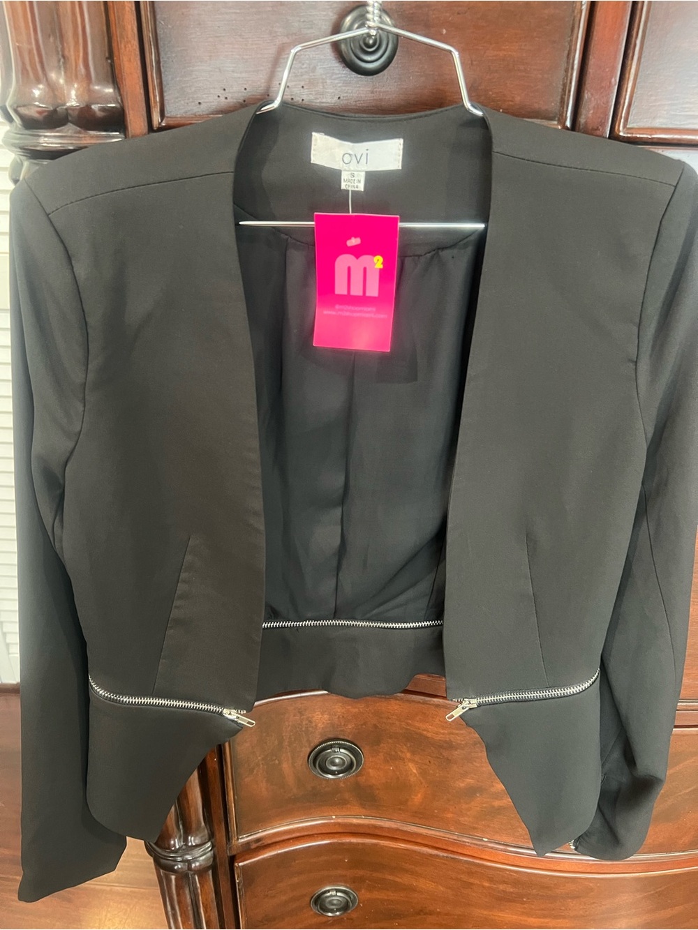 Ovi Black Cropped Blazer with Silver Zipper Detail